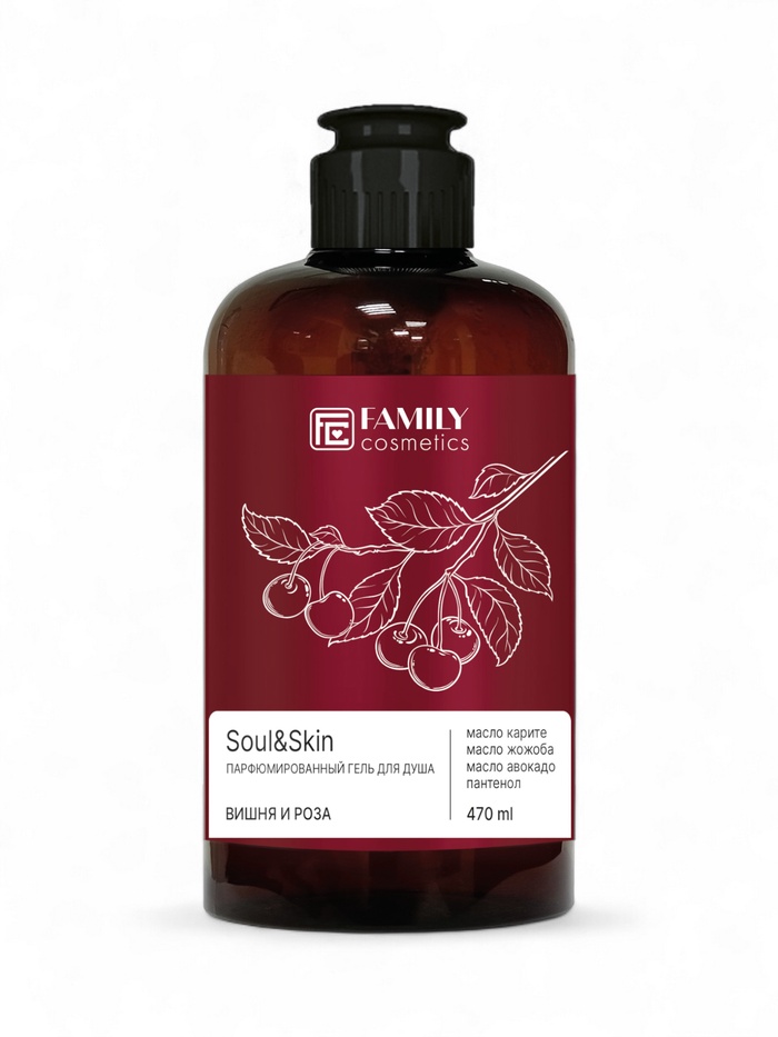 Гель для душа парфюмированный Soul&Skin вишня и роза, 470 мл - Фото 1