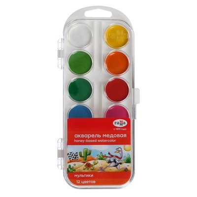 УЦЕНКА Акварель 12цв пластик Гамма "Мультики", без кисти (211046_12)