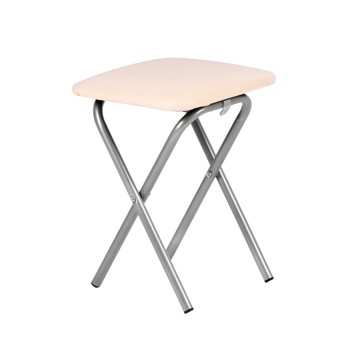 УЦЕНКА Табурет складной, экокожа молочная/металлик - Фото 1