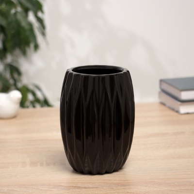 УЦЕНКА Ваза керамика настольная «Тьяго» грани, d=7 см, 14×9.5 см, чёрный