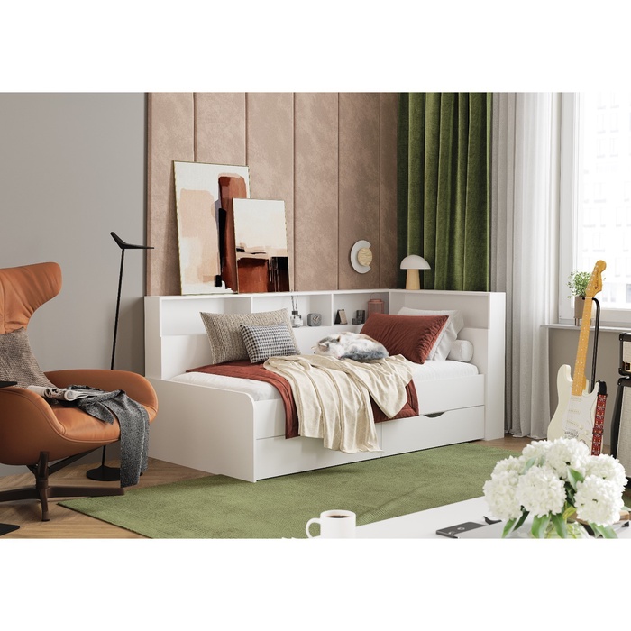 УЦЕНКА Кровать с ящиками Юта 1800, 1982×900×1000, Белый - Фото 1