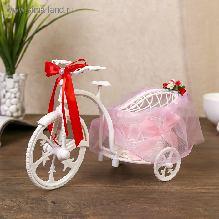 Корзина декоративная "Велосипед с кашпо и розовым бантиком" 17,5х13х25 см - Фото 1