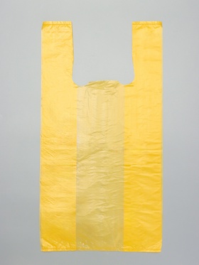 Пакет - майка ПНД, жёлтая, 24+14×50/10 мкм (100 шт)