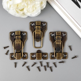Замок для шкатулок. сундуков, металл под бронзу, с крепежом, набор 3 шт., 5.8×4×1 см