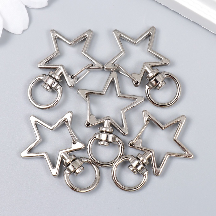 Карабин с кольцом для брелока «Звезда», металл под серебро, набор 5 шт., 3.4×2.3 см - Фото 1