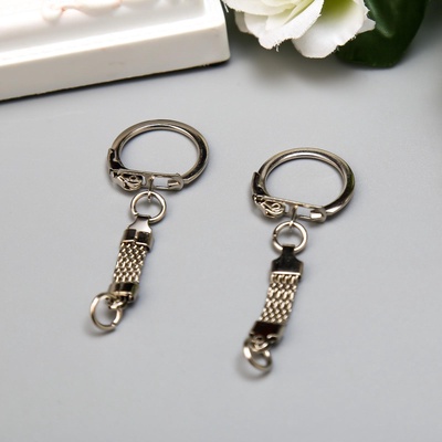 Основа для брелока: карабин с плоской цепочкой, металл под серебро, набор 15 шт., 5.8×2.2 см