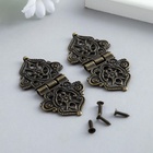 Петля для шкатулки, ключницы «Узорная с цветами», металл под бронзу, с крепежом, набор 2 шт., 5.3×2.8 см - Фото 2