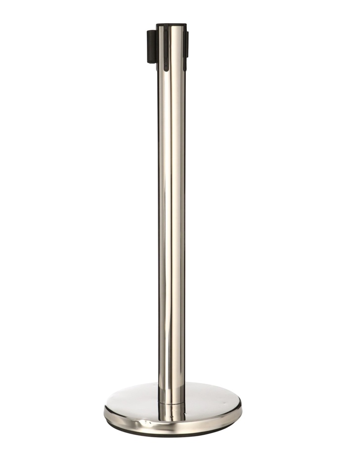 УЦЕНКА Стойка ограждения сер с вытяжной лентой 180 см КРАСН-БЕЛ, высота-90 см, d=6 см, напольный d=32 см - Фото 1