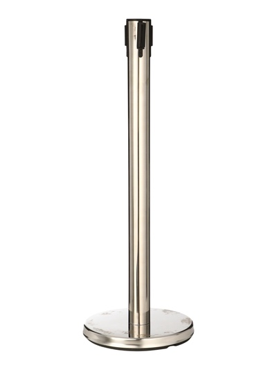 УЦЕНКА Стойка ограждения сер с вытяжной лентой 180 см КРАСН-БЕЛ, высота-90 см, d=6 см, напольный d=32 см