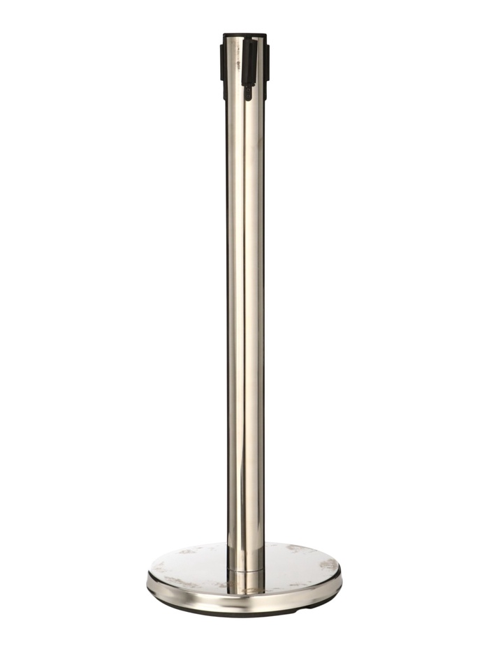 УЦЕНКА Стойка ограждения сер с вытяжной лентой 180 см КРАСН-БЕЛ, высота-90 см, d=6 см, напольный d=32 см - Фото 1