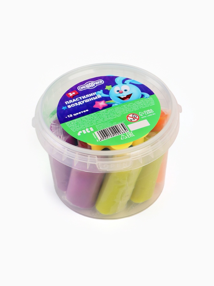 Воздушный пластилин,12 цветов, 30 г, в ведерке, Смешарики - Фото 1