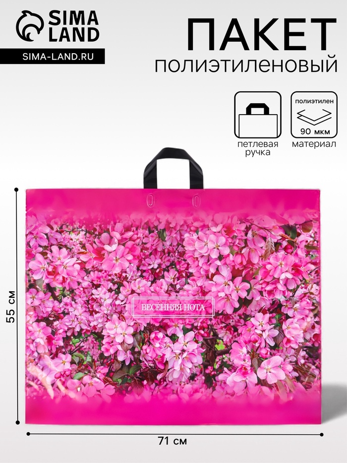 Пакет подарочный «Весенняя нота», полиэтиленовый с петлевой ручкой, 71×55 см, 90 мкм 5860343 - Фото 1