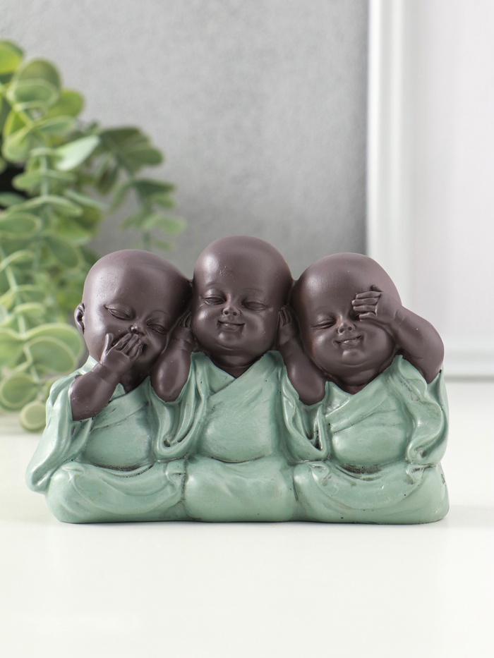Фигурка полистоун «Маленькие будды - не слышу, не вижу, не скажу», зелёный, 4.6×12.5×8 см - Фото 1