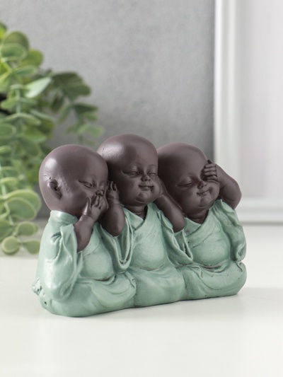 Фигурка полистоун «Маленькие будды - не слышу, не вижу, не скажу», зелёный, 4.6×12.5×8 см