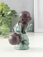 Сувенир полистоун "Маленькие будды - игра в чехарду" зелёно-коричневый 4,7х9,3х11 см - фото 61086866