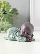 Сувенир полистоун "Маленький спящий будда" зелёно-коричневый 6,5х11х5,3 см - фото 61086870