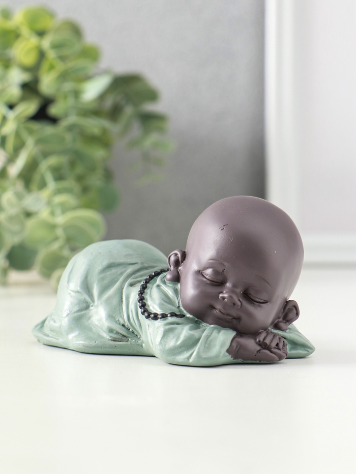 Фигурка полистоун «Маленький спящий будда», зелёно-коричневый, 6.5×11×5.3 см