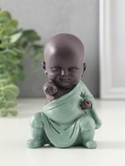 Сувенир полистоун "Маленький будда - кунг-фу" зелёно-коричневый 6,8х7,5х11 см - фото 61086885