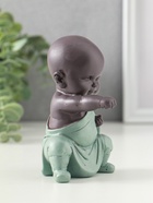 Сувенир полистоун "Маленький будда - кунг-фу" зелёно-коричневый 6,8х7,5х11 см - фото 61086886