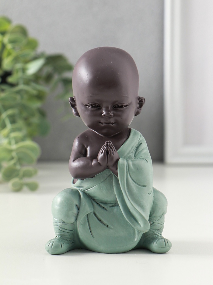 Фигурка полистоун «Маленький будда - медитация», зелёно-коричневый, 5.8×7.7×12.3 см