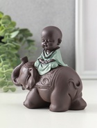 Сувенир полистоун "Маленький будда на слоне" зелёно-коричневый 5,5х12х12 см - фото 61086898