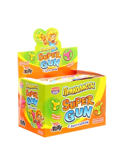 Взрывная карамель «Приколисты. Super Gun с вертушкой», с игрушкой и татуировкой, 1 г