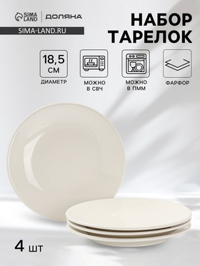 Тарелки Доляна White Label, набор 4 шт., d=18.5 см, фарфор, белые 10881409