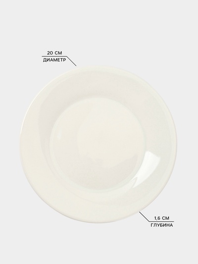Тарелки Доляна White Label, набор 4 шт., d=20 см, утолщенный край, фарфор, белые