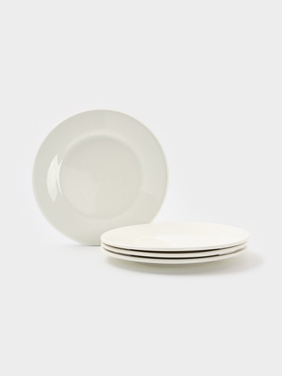 Тарелки Доляна White Label, набор 4 шт., d=20 см, утолщенный край, фарфор, белые
