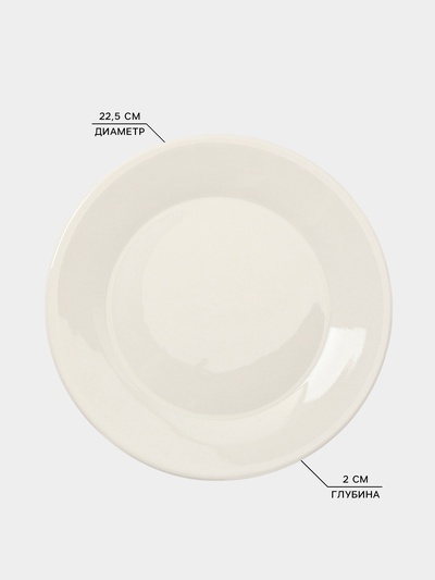 Тарелки Доляна White Label, набор 4 шт., d=22.5 см, утолщенный край, фарфор, белые