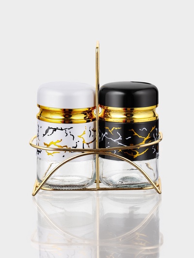 Набор для специй S&P.Marble, 2 шт., на подставке, стекло, белый, чёрный