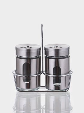 Набор для специй «Стиль», 130 мл, 2 шт., на подставке, стекло, металл, серебристый