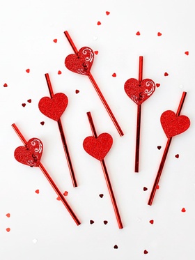 Трубочки для коктейля «Сердечки», красные, 6 шт.