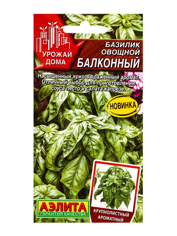 Семена Базилик овощной «Балконный», 0.2 г, крупнолистный, «Аэлита» - Фото 1