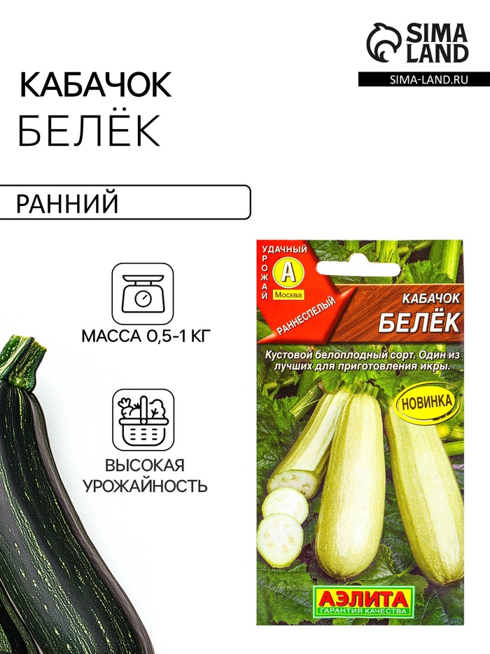 Семена Кабачок белоплодный «Белёк», 1 г, «Агрофирма АЭЛИТА»