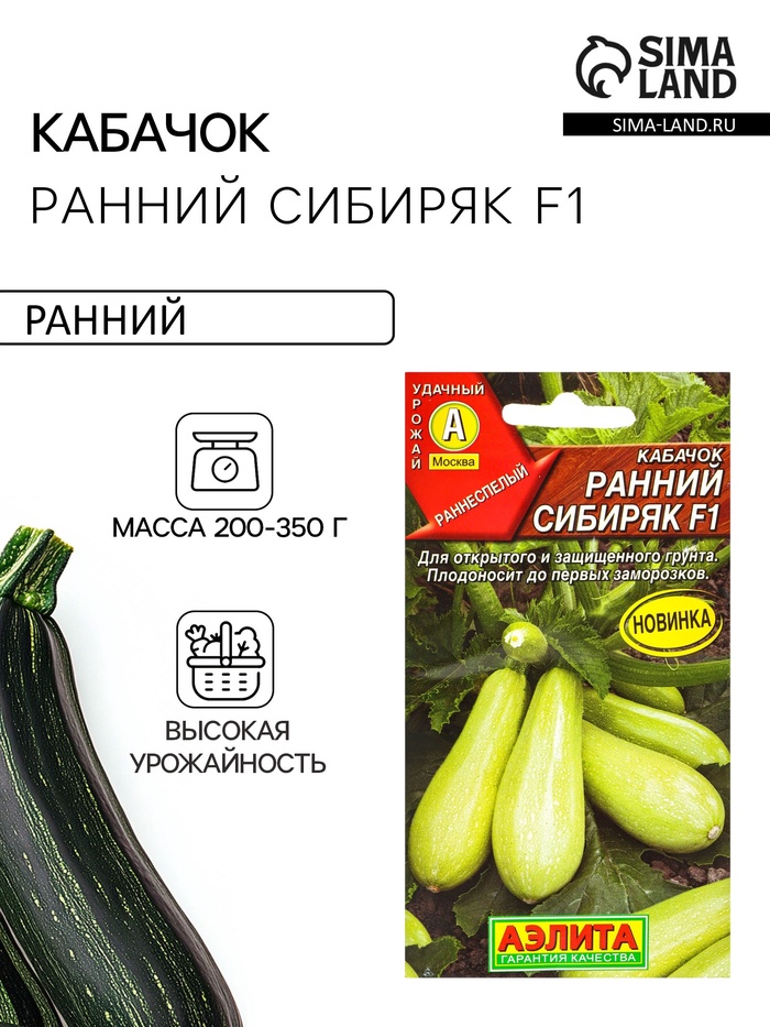 Семена Кабачок цуккини «Ранний сибиряк», F1, 7 шт., «Агрофирма АЭЛИТА»