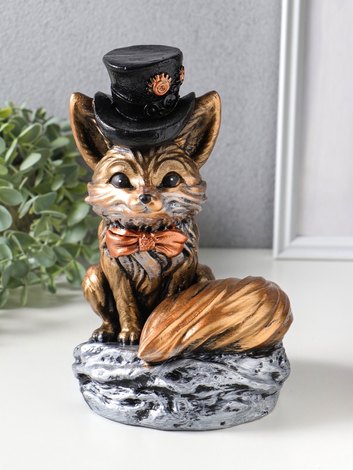 Копилка для денег «Лиса в шляпе», гипс, 24×15 см, под бронзу с серебром