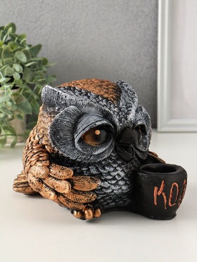 Копилка для денег «Сова с чашкой», гипс, 15×18 см, под бронзу с серебром