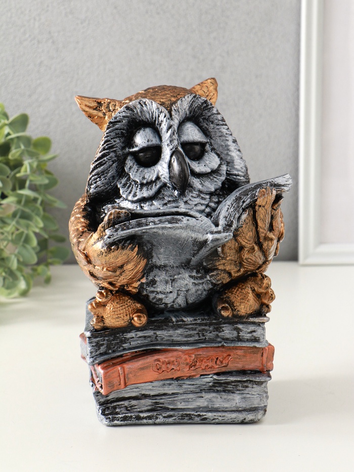 Копилка для денег «Сова с книгой», гипс, 25×18 см, под бронзу с серебром