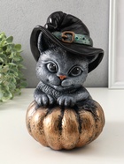 Копилка для денег «Кот с тыквой», гипс, 27×22 см, под бронзу с серебром - фото 809343800