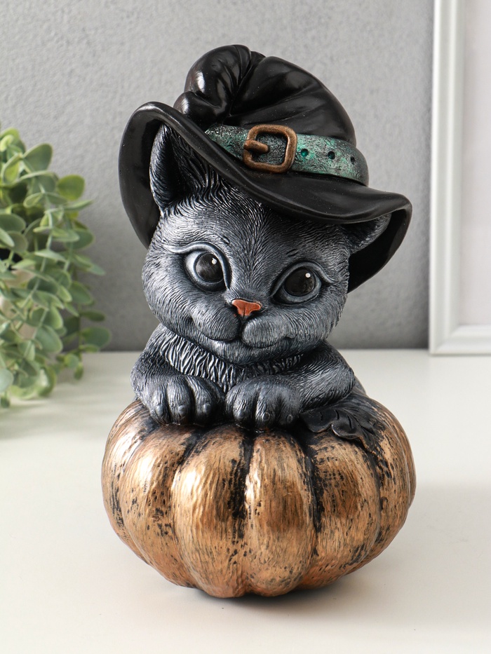 Копилка для денег «Кот с тыквой», гипс, 27×22 см, под бронзу с серебром - Фото 1
