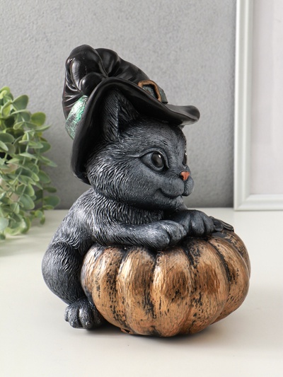 Копилка для денег «Кот с тыквой», гипс, 27×22 см, под бронзу с серебром