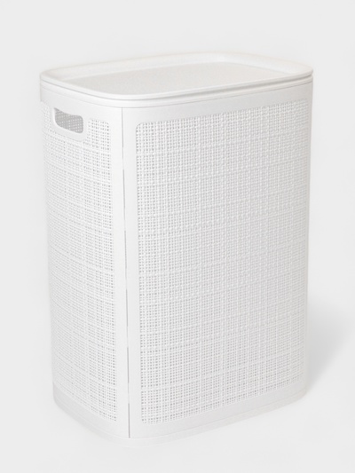 Плетёная корзина для белья с крышкой «Лён», 75 л, 43×32×60 см, белая