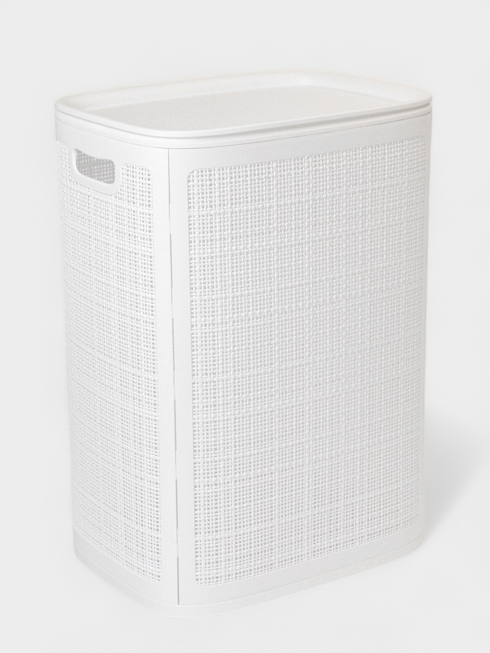 Плетёная корзина для белья с крышкой «Лён», 75 л, 43×32×60 см, белая - Фото 1