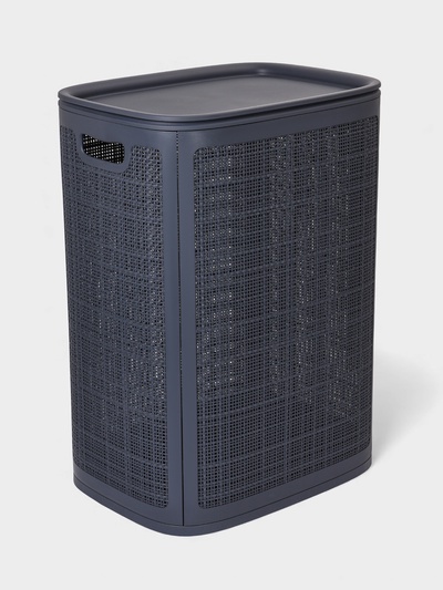 Плетёная корзина для белья с крышкой «Лён», 75 л, 43×32×60 см, графит