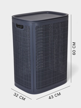 Плетёная корзина для белья с крышкой «Лён», 75 л, 43×32×60 см, графит