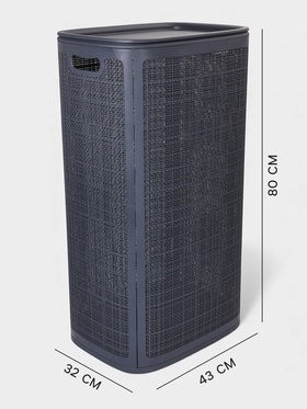 Плетёная корзина для белья с крышкой «Лён», 100 л, 43×32×80 см, графит