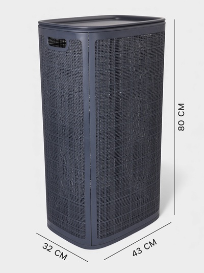Плетёная корзина для белья с крышкой «Лён», 100 л, 43×32×80 см, графит