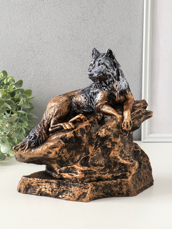 Копилка для денег «Волк на скале», гипс, 16×28×27 см, под бронзу с серебром - Фото 1