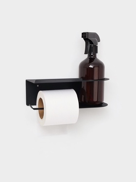 Держатель для туалетной бумаги с полочкой с отверстием для освежителя, чёрный